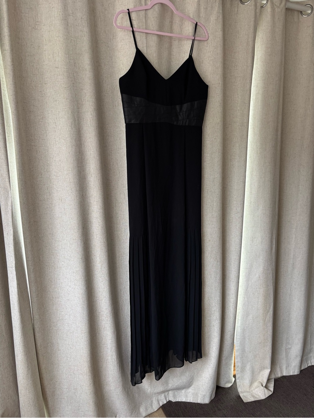 BCBGeneration Black Maxi Slip Dress with Leather-Trim Waistband